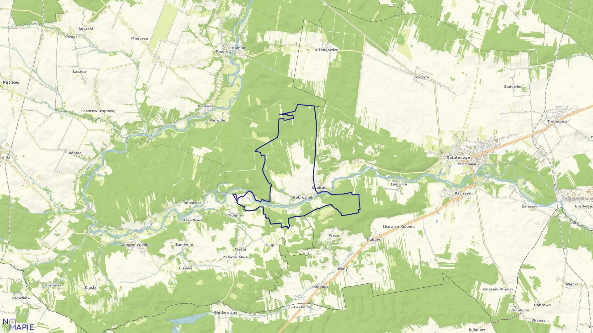 Mapa obrębu BOBROWNIKI w gminie Działoszyn