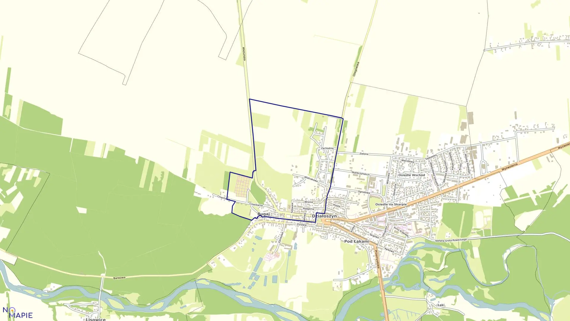 Mapa obrębu obręb 1 w gminie Działoszyn