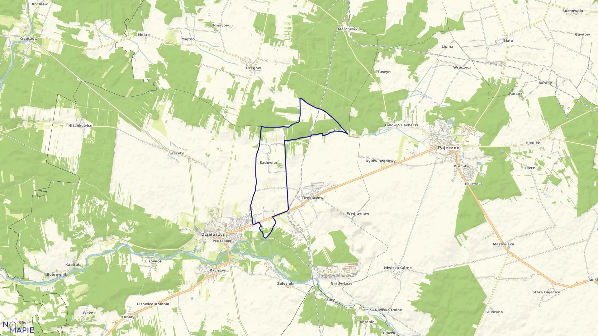 Mapa obrębu SADOWIEC w gminie Działoszyn